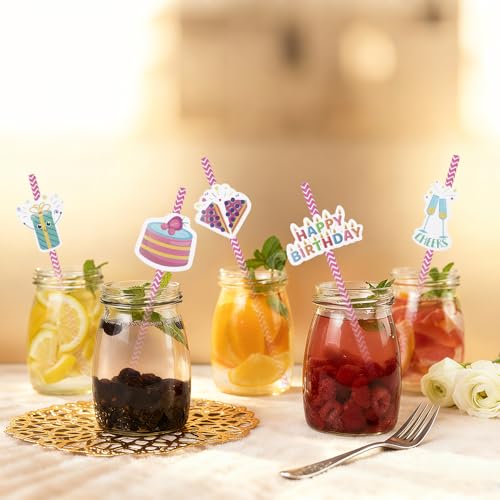 24 pitillos de papel para fiesta color rosa miniatura 3