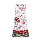 Floral Pattern Three Ruffles Kid Girl Apron,100% Cotton Children Apron,Practical Front Pockets Kitchen Apron Great Gift for Kid Girl Daughters (Red Flower & White Background)