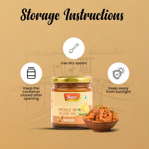 Image of SWAD Mixed Pickle in Olive Oil 200g | Spicy Mixed Achar with Made with Premium Olive Oil | Made with Fresh Mango, Carrot, Lime, Green Chilli, & Traditional Spices