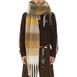 OUNIYA Large Chunky Plaid Scarf Winter Women Oversized Blanket Scarves Colorful Big Cashmere Thick Warm Shawl (Caramel)