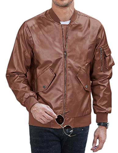 Coofandy Men's Leather Bomber Jackets Fashion Disco Jacket Varsity Jackets Coat #TOP16