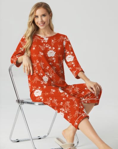 Image of PrinStory Womens Pajama Sets Capri Pjs Soft Lounge Sets XS-4XL