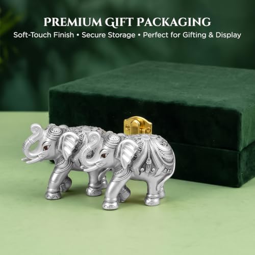 Image of Ekhasa 999 Pure Silver Plated Elephant Statue Pair for Vastu & Good Luck with Velvet Gift Box | Home & Office Decor | Housewarming Ceremony, Wedding, Griha Pravesh, Diwali & Festive Gift