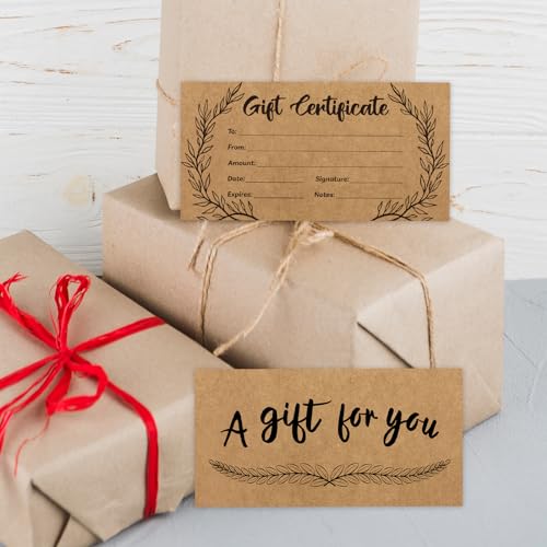 GIANTRUMP 24 Pcs Blank Gift Certificates Kraft Certificate Cards with 24 Pcs Envelopes for Business Salon Restaurants Spa Christmas Birthday, 3.5 x 7