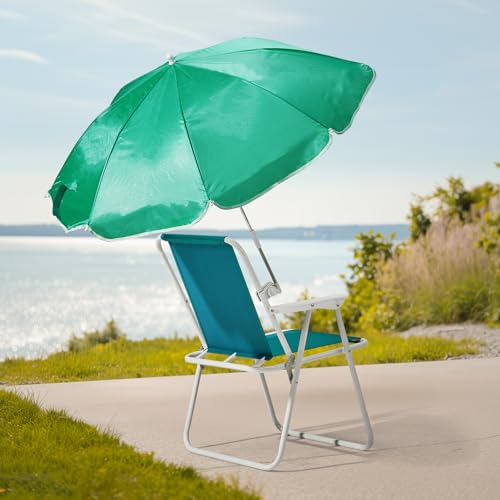 Shyneer Beach Umbrella Chair for Adults, Folding Heavy Duty Camping Chair,Lightweight High Back Beach Lounge Chairs Shade Chair with Hard Armrest for Beach Lawn Concert -Green