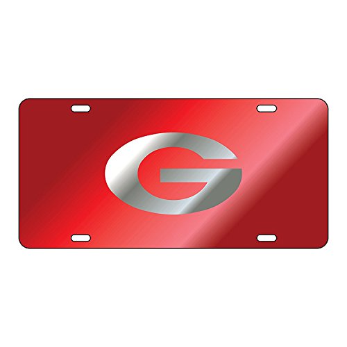 Craftique Georgia Bulldogs Laser License Plate Tag Red Background Silver G
