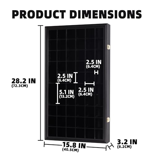 Shot Glass Display Case Cabinet Wall Rack Holder Shadow Box Lockable with UV Protection Acrylic Glass Door Shot Glass Collection Display with 56 Slots Black - Thumbnail 4