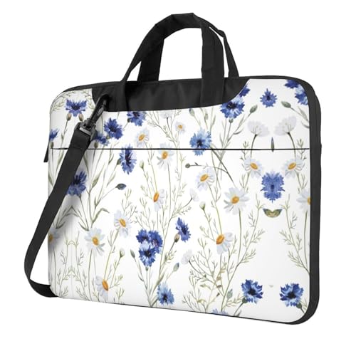 Sac à bandoulière pour ordinateur portable sacoche pc portable à fleurs bleues et blanches