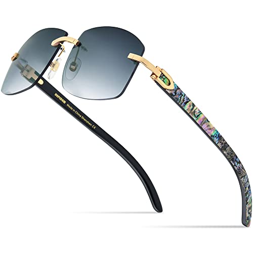 HEPIDEM 100% Really Buffalo Horn Natural Mussel Shell Rimless Sunglasses 706