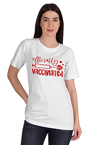 Inkmeso Officially Vaccinated T,Shirt Tops pour Femme T-Shirt Au Cou De L'equipage Graphique