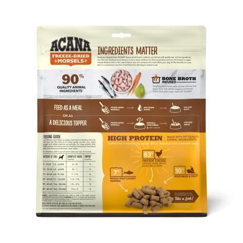 Acana® Freeze Dried Dog Food & Topper, Grain Free, High Protein, Fresh & Raw Animal Ingredients, Free-Run Chicken Recipe, Morsels, 8Oz #TOP1