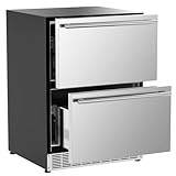 24 Inch Outdoor Drawer Fridge, Under Counter Double Drawer Beverage Refrigerator, 4.9 Cu.Ft. Weather Proof IPX4 Stainless Steel Auto Defrost 34-65℉ Built-in Fridge, ETL & DOE Approved