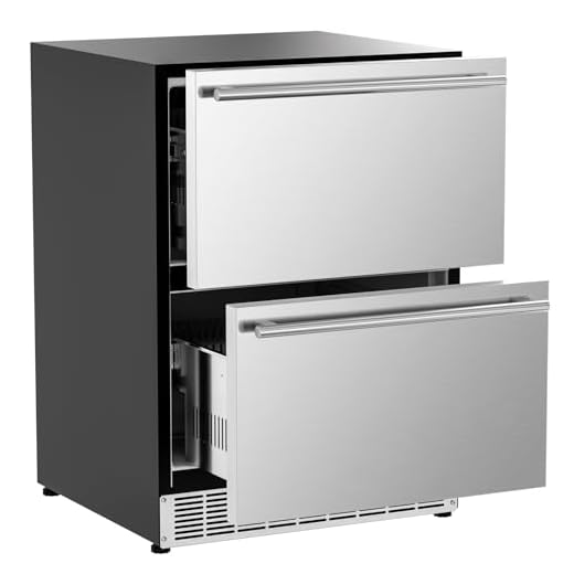 COTLIN 24 Inch Outdoor Drawer Fridge, Under Counter Double Drawer Beverage Refrigerator, 4.9 Cu.Ft. Weather Proof Stainless Steel Built-in Fridge for Residential Commercial Use, ETL