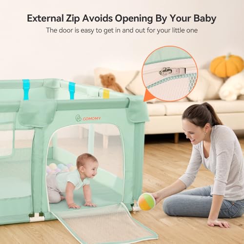 Image of COMOMY Playpens for Babies and Toddlers, Small Baby Play Pens, Activity Center for Baby Safe and Non-Slip Baby Fence, Full Mesh Design, Indoor & Outdoor Kids Activity Center (Dark Green, 50 inchx50 inch)
