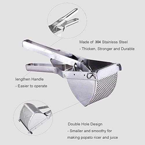 Potato Ricer, IKOCO Potato Masher Stainless Steel Squeezer Baby Food Strainer Press Strainer Fruit and Vegetables Ricer for Cooked Carrot, Lemon, Orange, Pumpkin, Yams and More