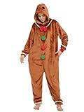 Laahoem Christmas Pajamas Unisex Adult Cookie Man Hooded Jumpsuit Men Women Halloween Costume Cosplay Sleepwear M Brown