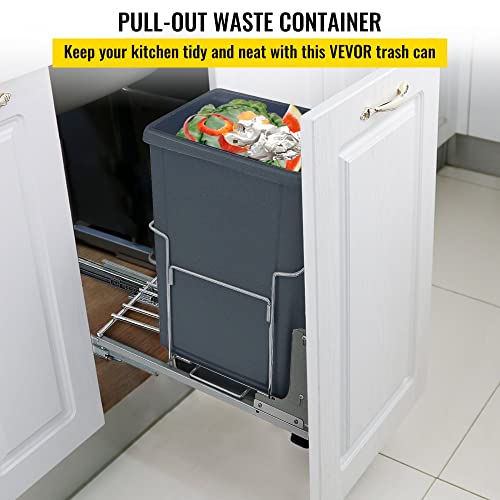 Pull-Out Trash Can, 37Qt Single Bin, Under Mount Kitchen Waste Container With Soft-Close Slides, 33 Lbs Load Capacity & Door-Mounted Brackets, Galvanized, Garbage Recycling Bin, Cabinet, Grey #TOP15