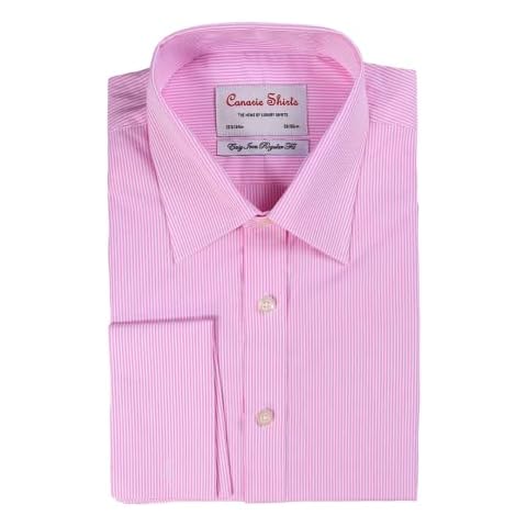 Double Cuff Pink Striped Men's Formal Shirt Easy Iron (20" Neck / 37" Sleeve) Cover