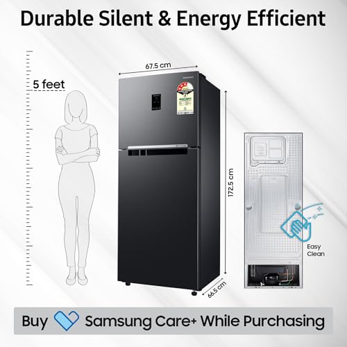Image of Samsung 363 L, 3 Star, Convertible 5-in-1 Digital Inverter with Display Frost Free Double Door Refrigerator (RT39C553EBX /HL, Luxe Black, 2024 Model)