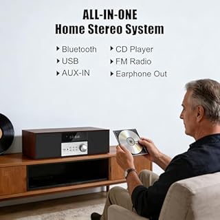 LONPOO Impianto Stereo Casa Micro HiFi Compatto con lettore CD, Bluetooth, radio FM, USB, AUX-in, display LED e pulsante grande, telecomando (LP-816B)