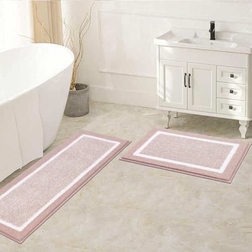 Pauwer Bathroom Rug Set, Non Slip Mats, Absorbent Shower Rugs for Tub & Floor, Machine Washable, Dusty Pink