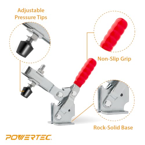 Image of POWERTEC 4PK Toggle Clamp, 500 lbs Capacity, 12130 Quick Release Vertical Clamps w /Antislip Rubber Pressure Tip for Woodworking Jigs and Fixtures, Welding, Drill Press, Crosscut Sled (20335-P2)
