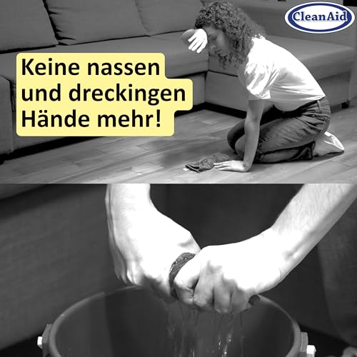 CleanAid OneTouch GO! Wischmopp aus Edelstahl – Segment-Stiel, PVA Schwammmopp, One-Touch...