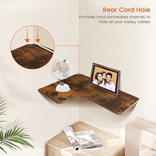 Homode Corner Floating Shelves, Set Of 3 Corner Wall Shelves With Wire Hole, L-Shaped Wood Storage Shelf For Wall Decor, For Bathroom Kitchen Bedroom, Rustic Brown And Black #TOP3