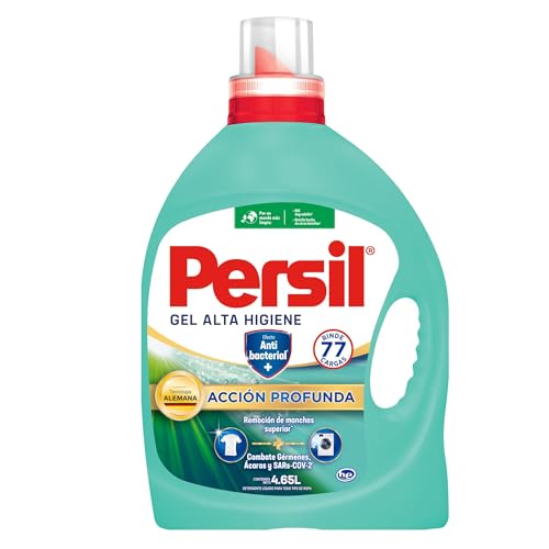 Persil - Detergente Gel Alta Higiene 4.65L Acción Profunda Plus con Efecto Anti-Bacterial (77 cargas), Remueve Manchas, Limpieza con Frescura...