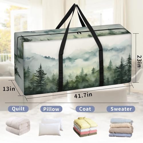 Watercolor Forest Extra Large Moving Bags Heavy Duty Storage Bags Mystical Forest Cloth Wrap Around Handles Double Zipper Reusable Convenient Foldable Storage Tote for Travel Camping Space Save2