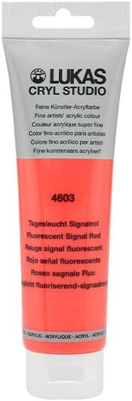 CRYL Studio Artist Acrylic Paint, Fluorescent Signal Red, 125 ml Tube - High Pigment Acrylic Paints for Canvas Painting, Large Scale Works - Medium-Viscosity, Water-Mixable, Fast Drying