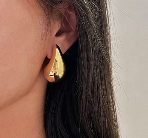 Chunky Gold Hoop Earrings For Women, Lightweight Waterdrop Hollow Open Hoops Tear Drop Silver Gold Trending Oversized Statement Style Earrings Hypoallergenic Gold Plated Earrings Fashion Jewelry For Women Girls (Gold) #TOP4