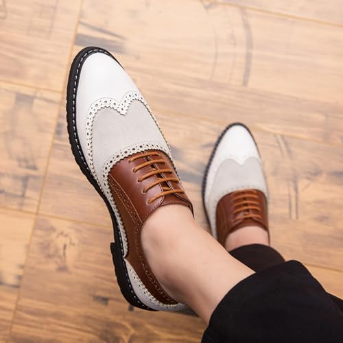 Mens Retro Brogue Multicolor Leather Dress Oxfords Shoes Low Top Non-Slip Round Toe Wingtip Casual Derby Shoes for Formal Business Wedding3