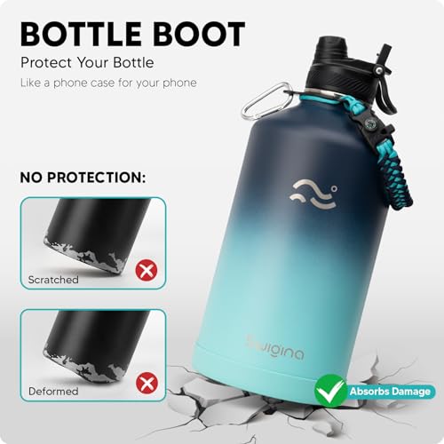 Image of Swigina [2-IN-1 LID] Gallon Insulated Water Bottle with Silicone Boot (48hrs Cold /24hrs Hot) - DIY Stickers, Leakproof, BPA Free, 128 oz