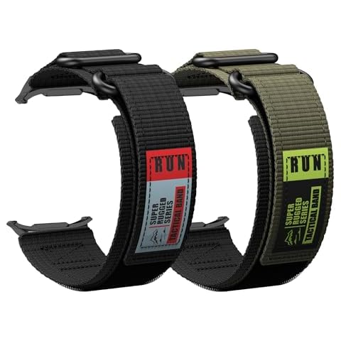 PremiFit Compatible with Samsung Galaxy Watch 7 Ultra 47mm Band (2024), Adjustable Sport Nylon Strap Wristbands for Samsung Galaxy Watch Ultra Bands Men Women (Black+Black Army Green) Cover
