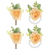 PATIKIL ローズ リストコサージュ ブートニア ローズリスト 新郎新婦 結婚式 卒業式 ママ 母の日 卒園式 入学式 ウェディング 胸飾り 4個セット オレンジ