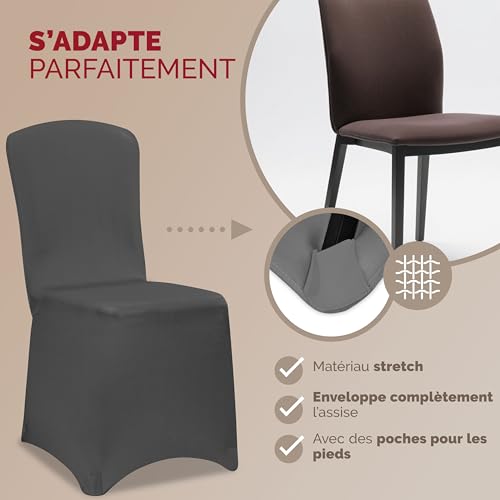Couverture de chaise lavable anthracite et housse extensible Detex