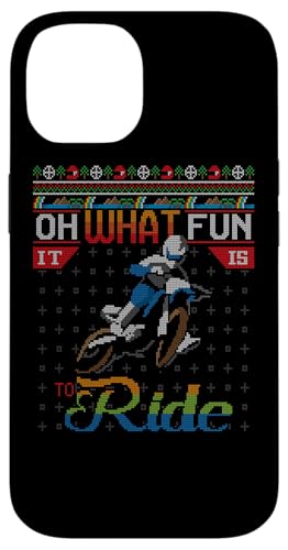Custodia per iPhone 14 Oh What Fun It Is To Ride Dirt Bike Ugly Christmas Sweater