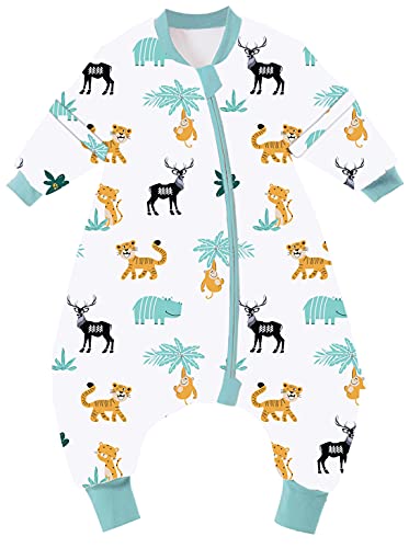 Chilsuessy Baby Winterschlafsack Schlafsack mit Füssen kleine Kinder Ganzjahres Winter Schlafsack Schlafanzug für Jungen und Mädchen mit abnehmbar Langarm, Tiere Park/2.5 Tog, 90/Baby Höhe 100-110cm Cover