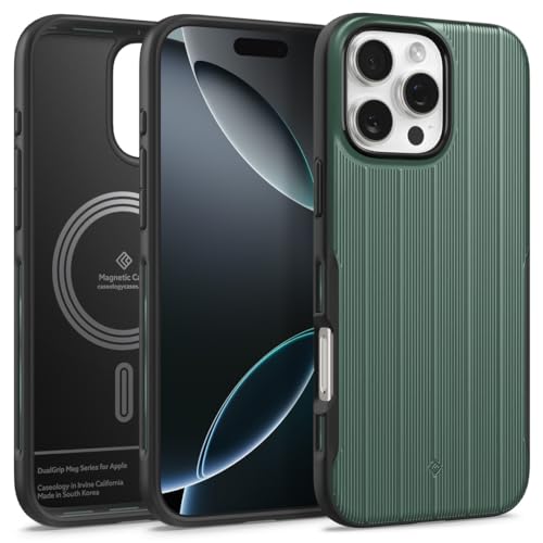Image of CASEOLOGY by Spigen Dual Grip Mag for iPhone 16 Pro Case [Enhanced Grip Design] Magnetic Protection Back Cover Case for iPhone 16 Pro (TPU and PC | Jade Green)