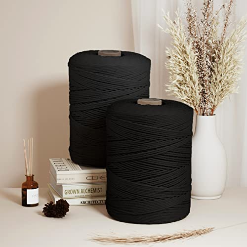 image for Macrame Cotton Cord 3mm x 547yds, ZUEXT Natural Handmade Black Braided