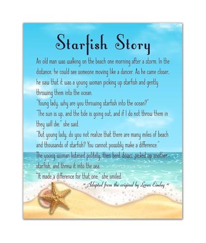 Ocean Theme Poster Star Thrower Poem Starfish Story Inspirational Coastal Wall Art for Home Office and Teacher Gift(Framed,12X18