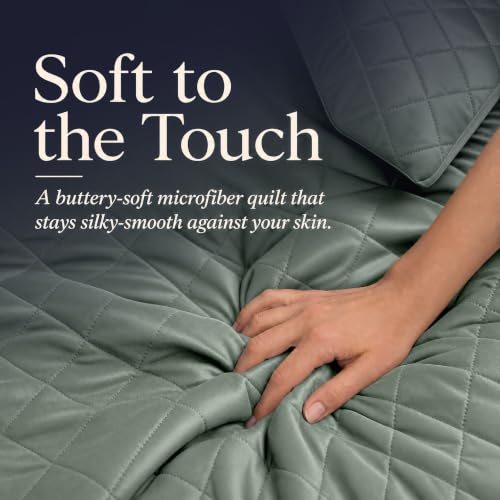 Queen Quilt Bedding Set - Cloud Soft All-Season Bedspread 3 PC w/Shams, Bed Quilt Queen Size Coverlet - Oversized, Light Weight, Ultra Durable, Easy Care - 90 x 96 in (Sage Green) — view 5