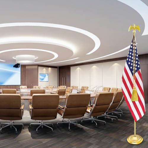 SENZHIYI Indoor Flag Pole Kit with Golden Eagle Topper - 6-8ft Stainless Steel Commercial Indoor Flagpole with Embroidered US Flag, Heavy Base for Home Office Government Department，Golden 2Packs by SENZHIYI - Image 6