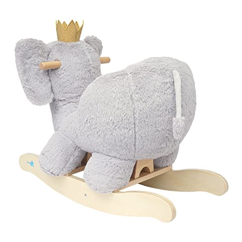 Manhattan Toy Plush Elephant Wooden Rocking Toy with Crown, Adjustable Seat Belt and Wooden Hand Grips Large - Thumbnail 4