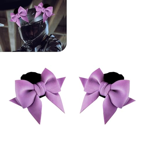 Qurbuns 2 PCS Cute Bow Helmet Decorations, Large Fashion Fabric Bow Helmet Accessories, Removable Plush Cat Ears Motorcycle Helmet Decor, Universal Bow Hair Patches for Ski Bike Motorcycle (Purple)