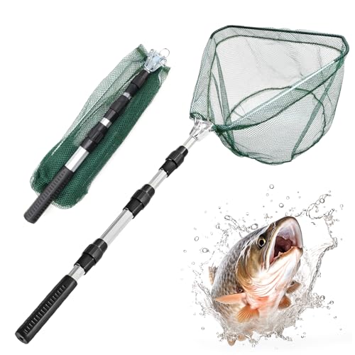 HZOUHONG Kescher Angeln Teleskop Unterfangkescher Ausziehbar Angelkescher Faltbar Landing Net 130cm Forellen Teich Angelzubehör Fishing Accessories für Teich Bäche Seen Bootsangeln