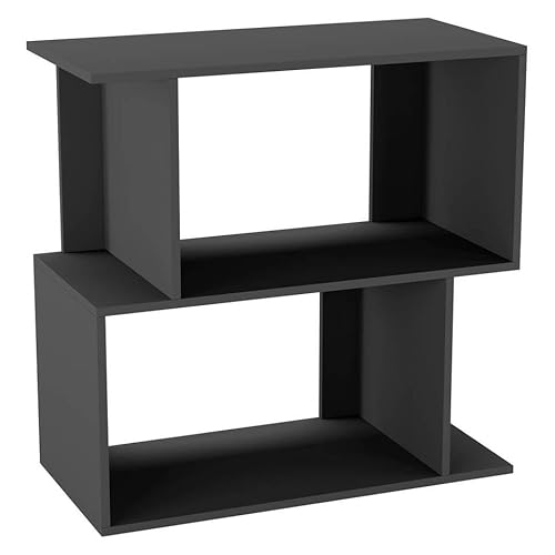 URBNLIVING 60cm Width Black 2 Tier Wooden Shelving Unit Freestanding Bookcase Display Organiser with Irregular Storage Compartments for Bedroom Study Living Room Office Modern Open Bookshelf
