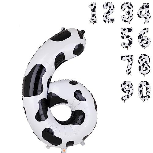 Cow Print Balloons 40 Inch Cow Print Number Balloon 6 White Black