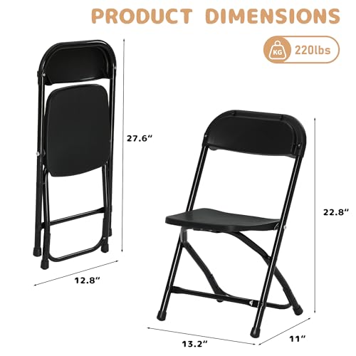 4 Pack Black Kids Plastic Folding Chairs with Heavy-Duty Metal Frame